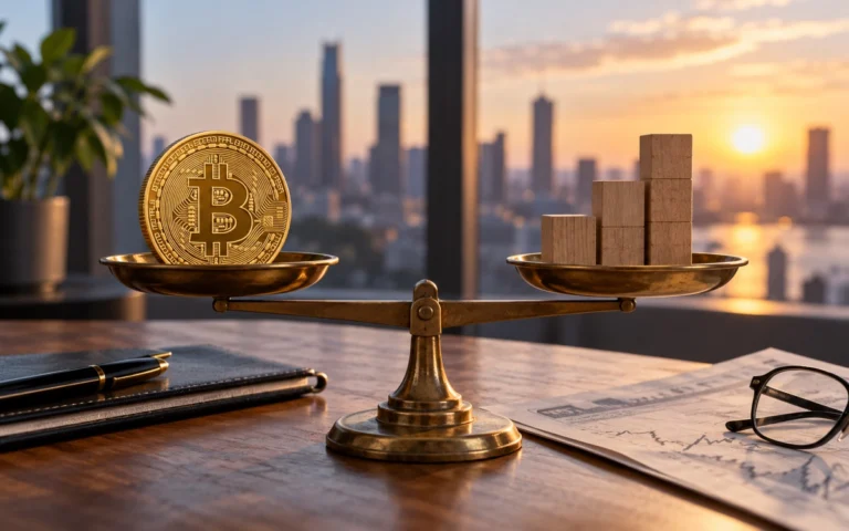 Bilancia tra Bitcoin e attività tradizionali, immagine illustrativa