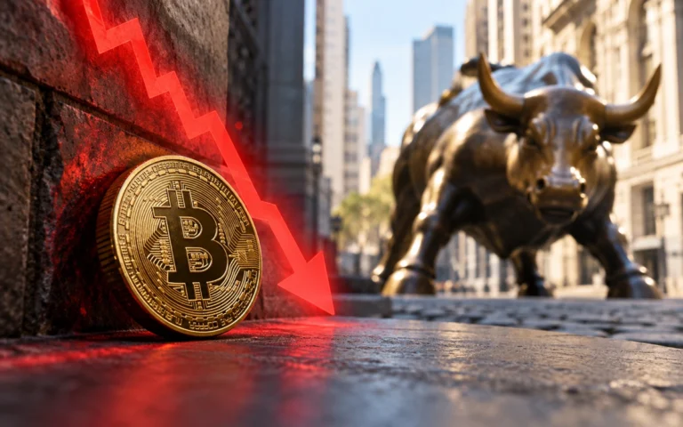 Immagine illustrativa: Quotazione Bitcoin in rosso in controtendenza con Wall Street