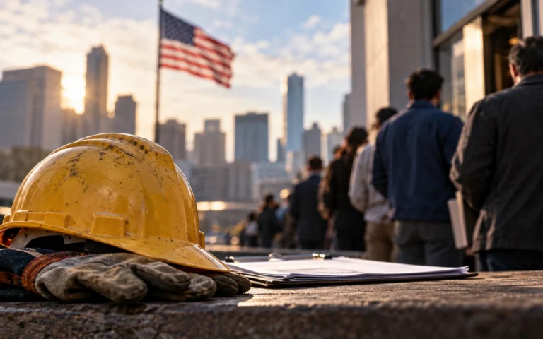 Casco da lavoro e documenti davanti a lavoratori illustrativi