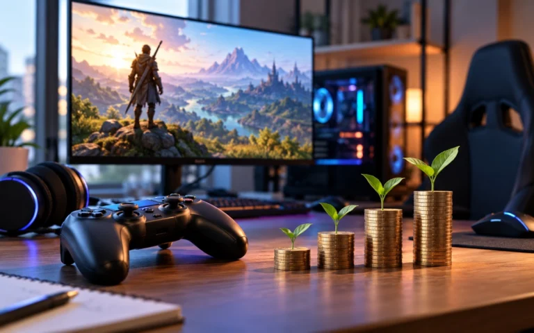 Videogioco illustrativo e simboli di crescita del mercato gaming