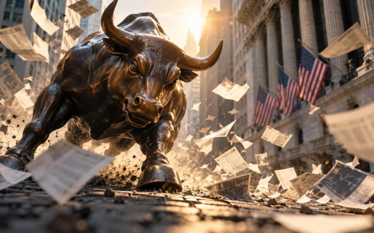 Toro di Wall Street in una scena illustrativa del mercato azionario