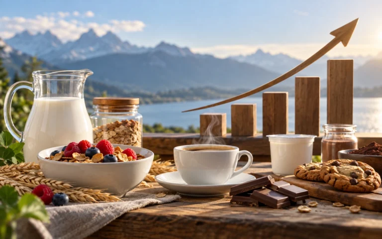 Prodotti alimentari e freccia di crescita illustrativa