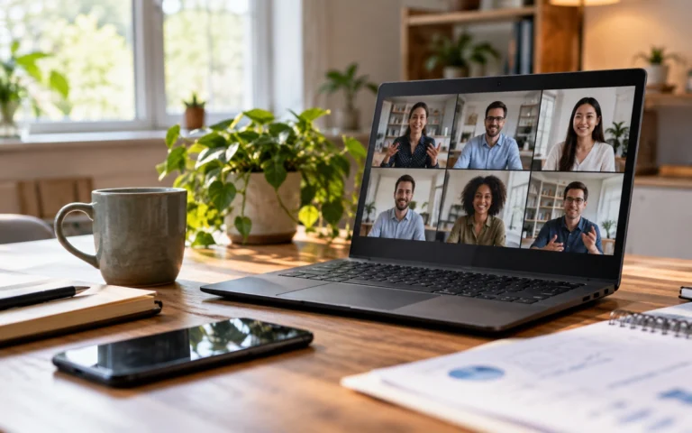 Videoconferenza illustrativa su un computer portatile