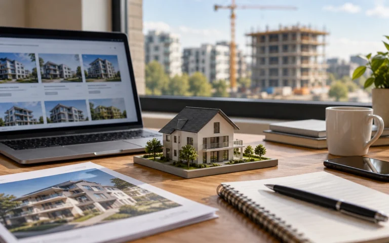 Modello di casa e schermate immobiliari illustrative