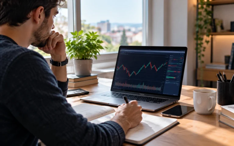 Persona analizza una schermata di trading Forex illustrativa