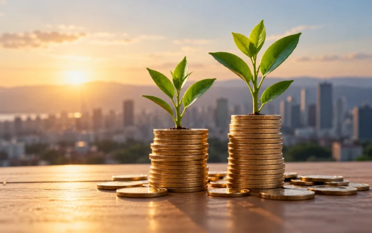 Piante che crescono da due pile di monete