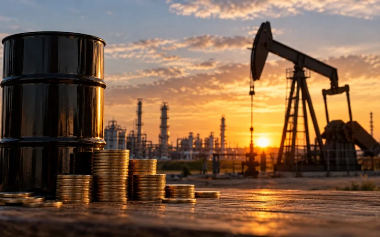 Barili di petrolio e impianto estrattivo illustrativi