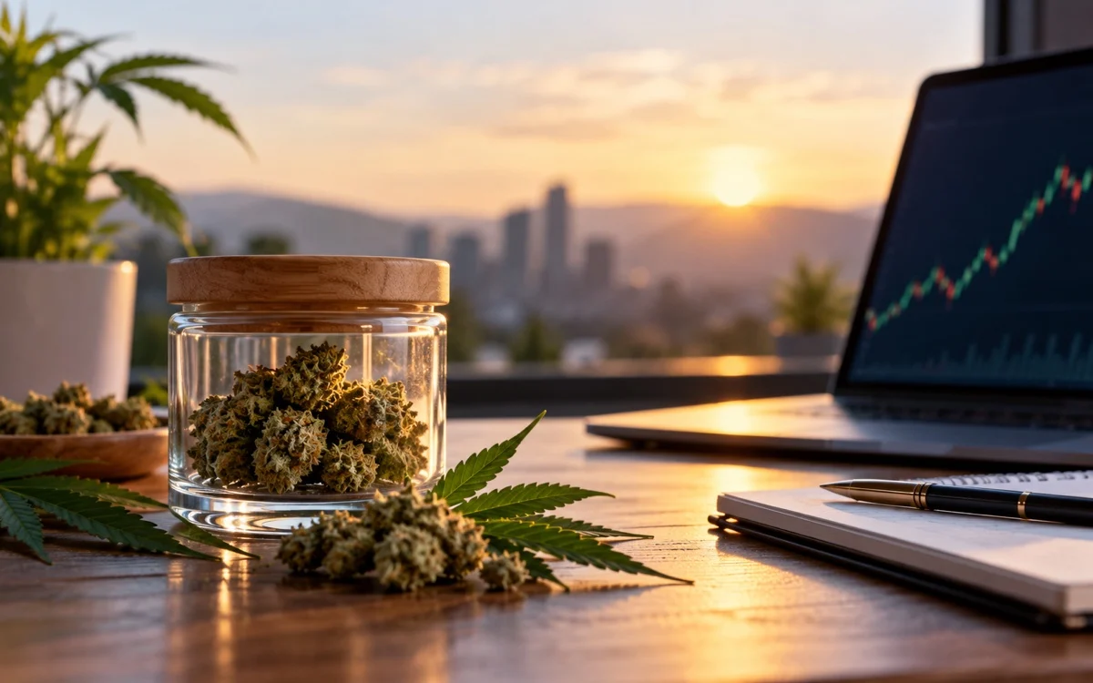 Piante di cannabis e grafico finanziario illustrativo