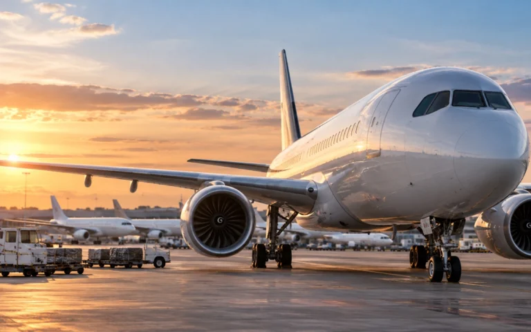 Aereo commerciale illustrativo su una pista aeroportuale