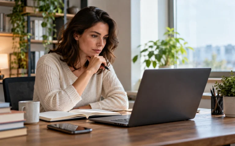Donna consulta dati finanziari su un computer