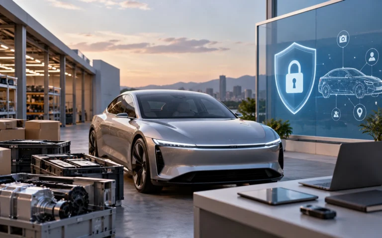 Automobile illustrativa e simboli della privacy digitale