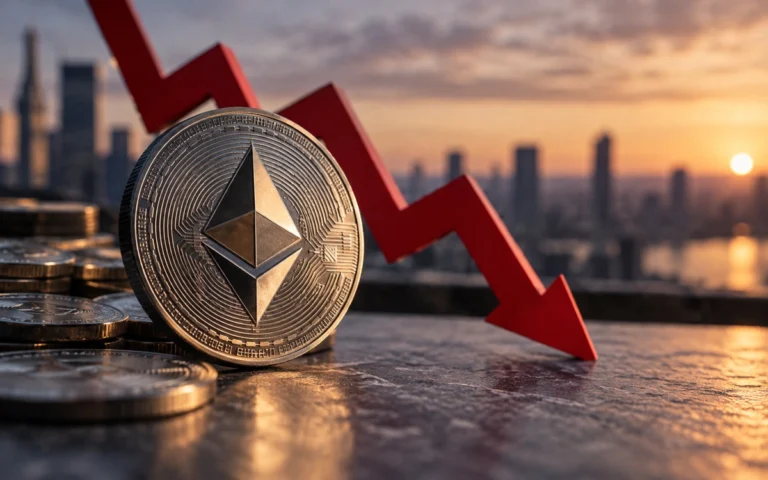 Rappresentazione di Ethereum con freccia discendente illustrativa