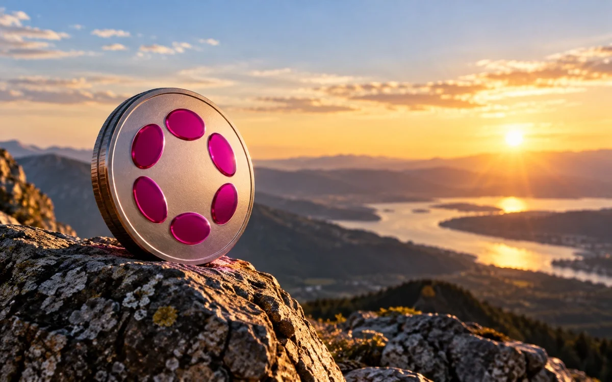 Rappresentazione di Polkadot davanti a un paesaggio