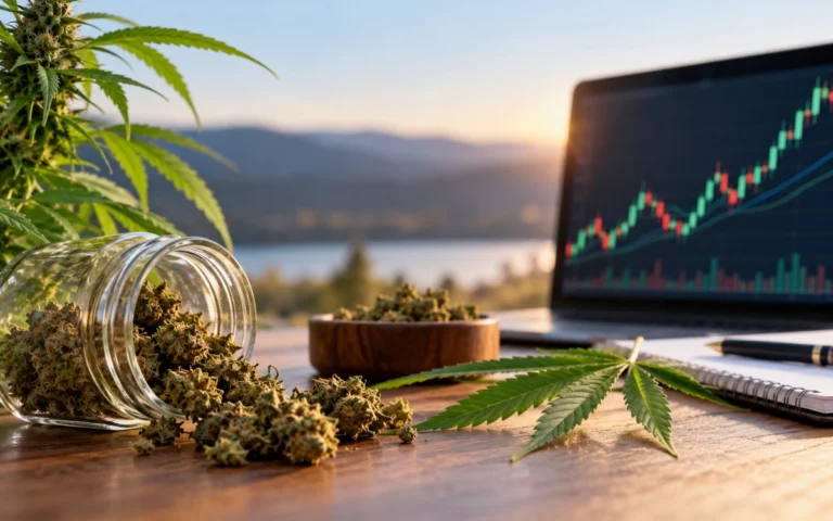 Piante di cannabis e grafico finanziario illustrativo