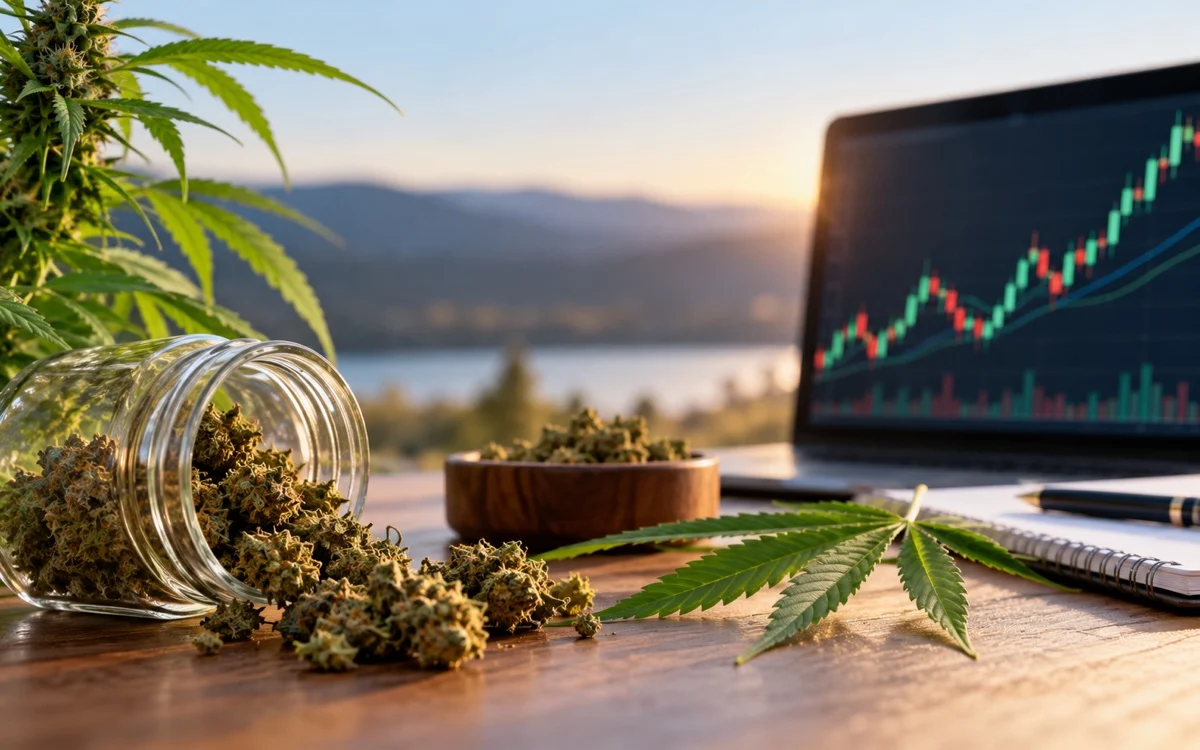 Piante di cannabis e grafico finanziario illustrativo