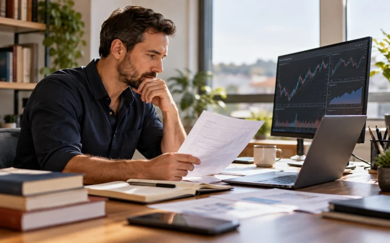 Persona esamina documenti e strategie di trading