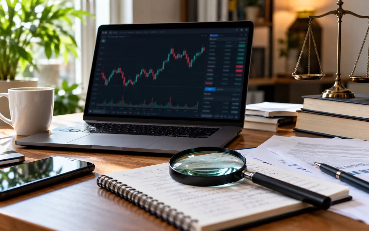Lente, documenti e grafico finanziario illustrativo