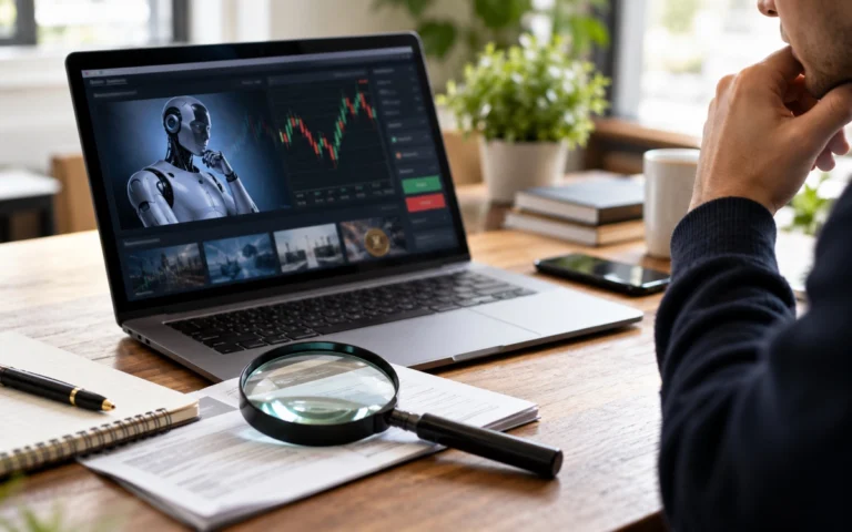 Robot illustrativo e documenti accanto a un grafico