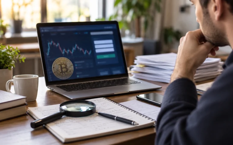 Persona esamina da computer un grafico finanziario illustrativo