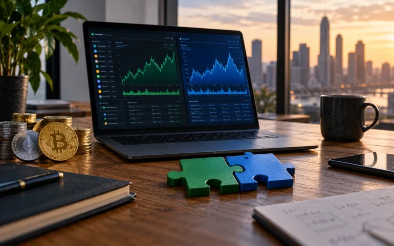 Due grafici crypto illustrativi affiancati su un computer