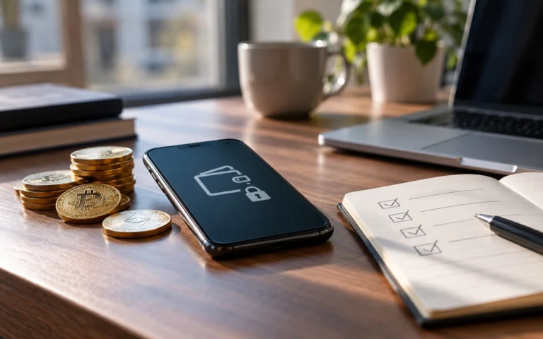 Telefono con simbolo illustrativo di un wallet e checklist di verifica