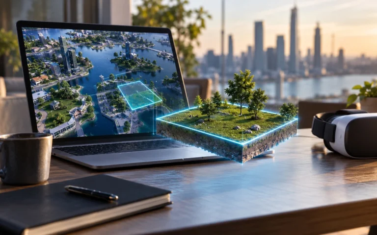 Rappresentazione concettuale di terreni virtuali su un computer
