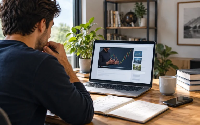 Persona segue un video illustrativo di formazione finanziaria