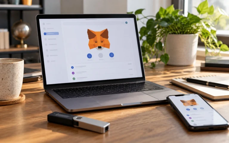 Computer e smartphone con interfaccia illustrativa di un portafoglio digitale