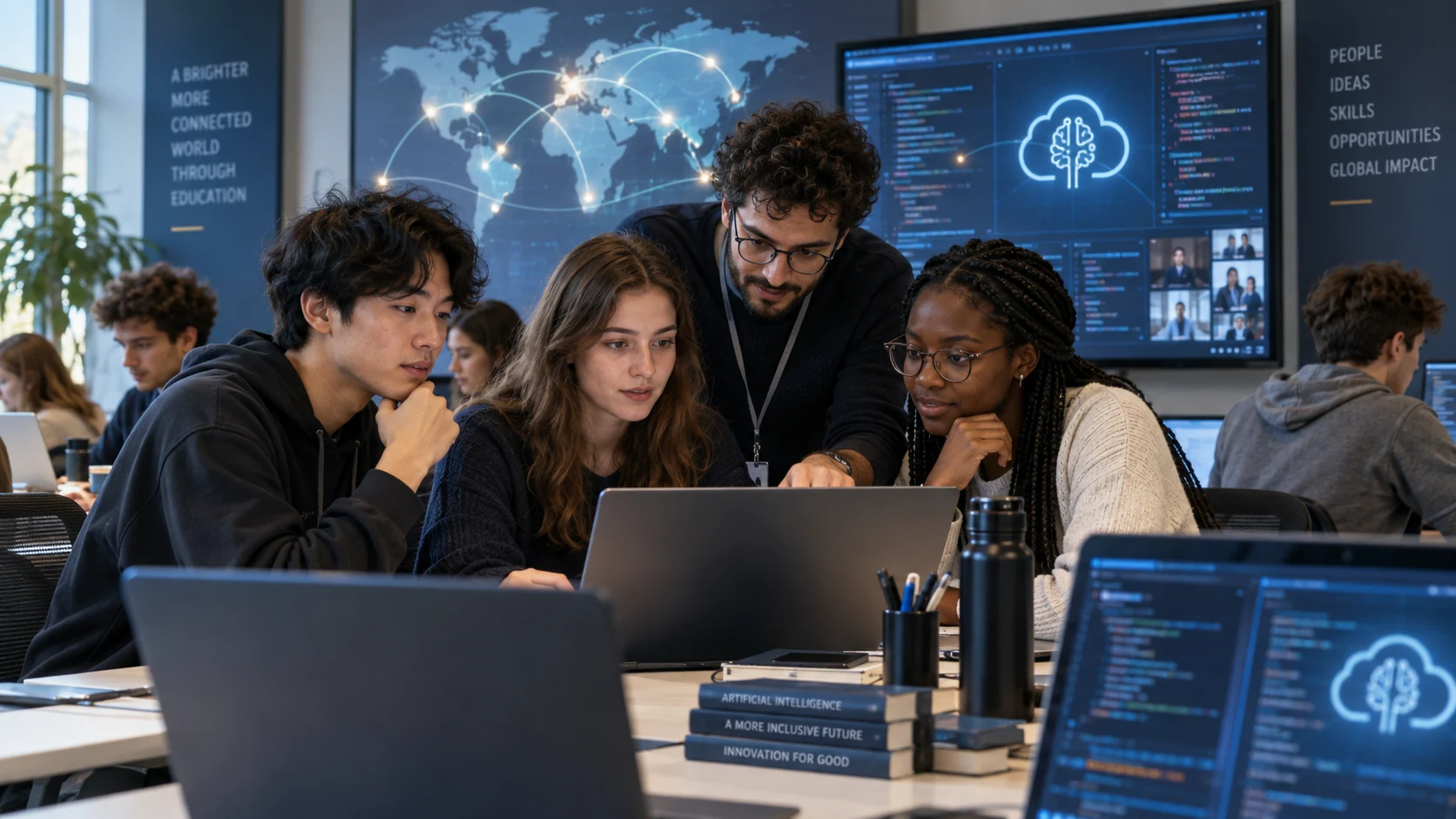 Studenti universitari in laboratorio durante un corso di programmazione assistita dall'intelligenza artificiale