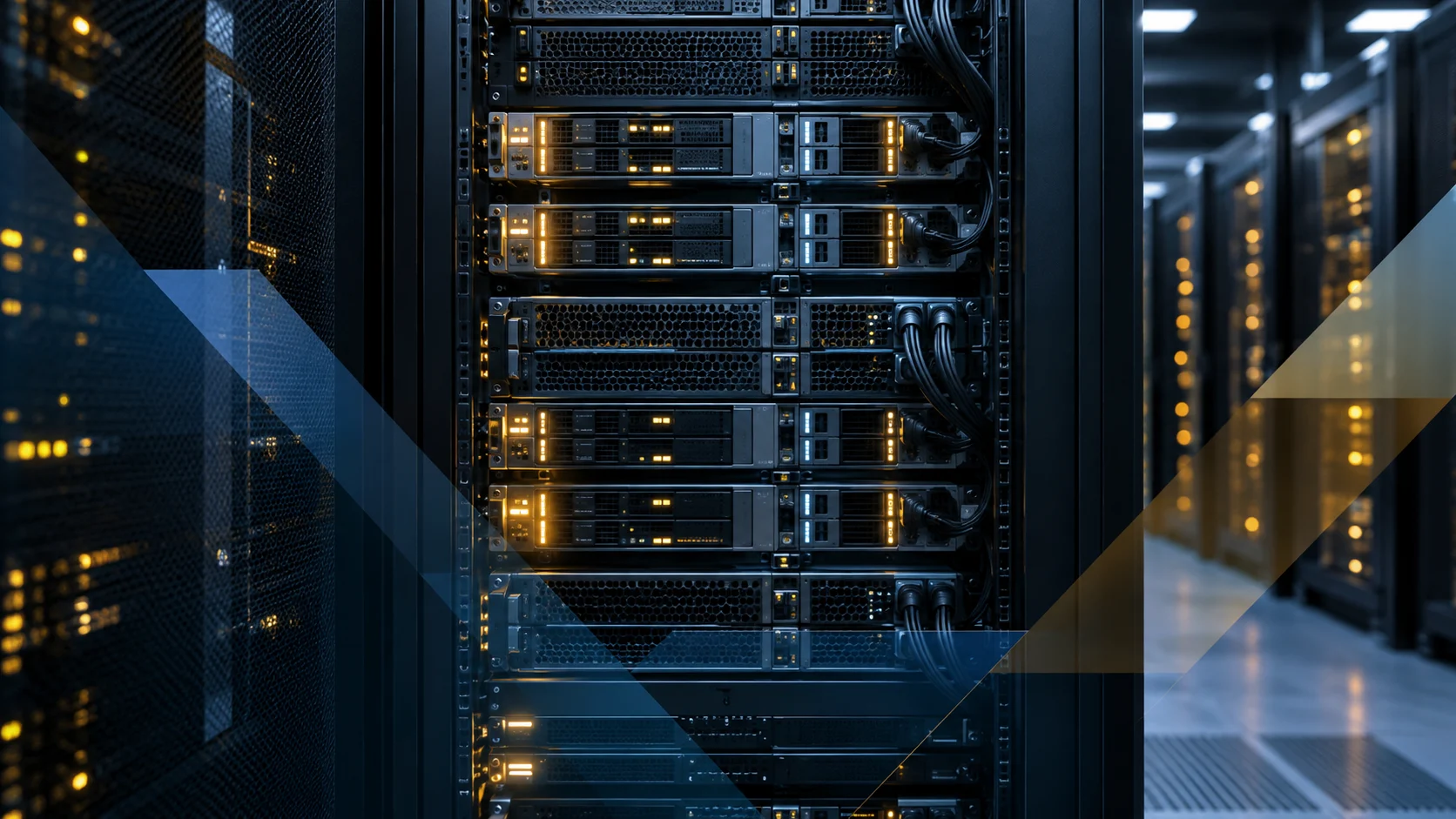 Server in un data center con luci blu e ambra, immagine illustrativa dell’efficienza dei modelli di intelligenza artificiale