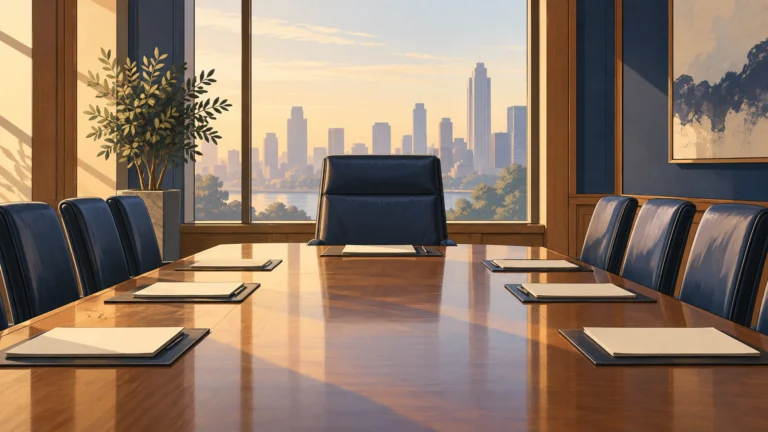 Illustrazione di una sala del consiglio per la successione alla presidenza di Berkshire Hathaway