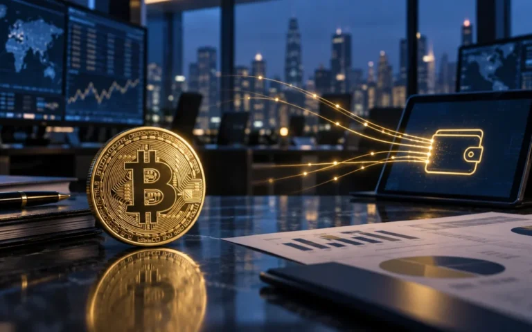 Bitcoin e documenti finanziari che rappresentano gli afflussi negli ETF spot statunitensi