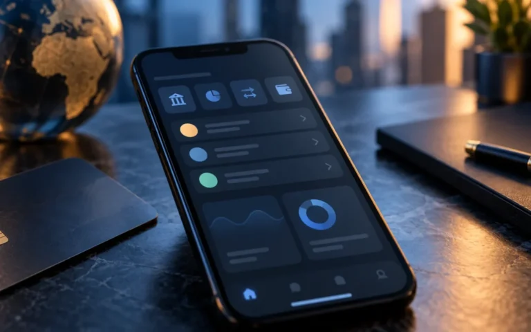 Smartphone con interfaccia finanziaria generica e carta di pagamento, immagine illustrativa