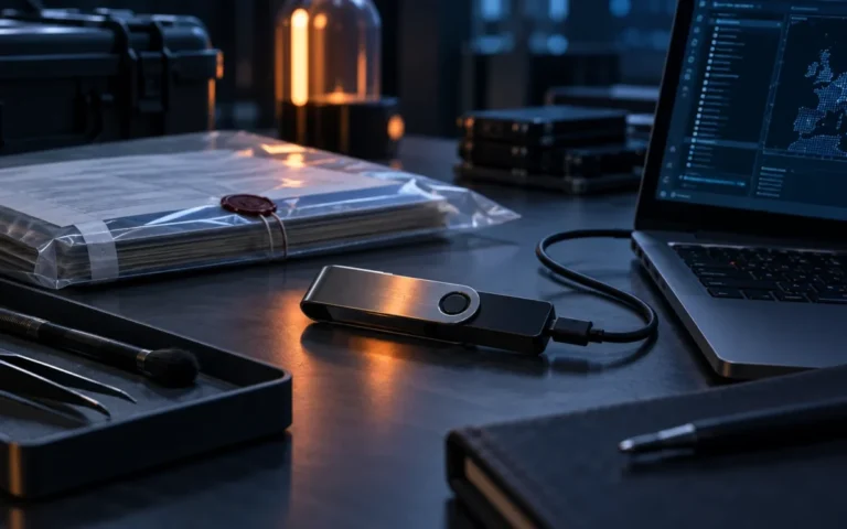 Hardware wallet su un banco di analisi per il recupero dei Bitcoin Coldcard