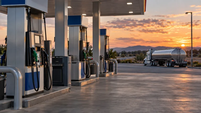 Pompe di benzina e diesel in una stazione di servizio statunitense