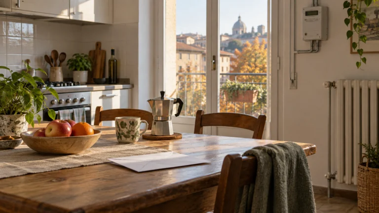 Interno di una casa italiana con contatore e termosifone, immagine illustrativa dell’offerta luce e gas Plenitude.