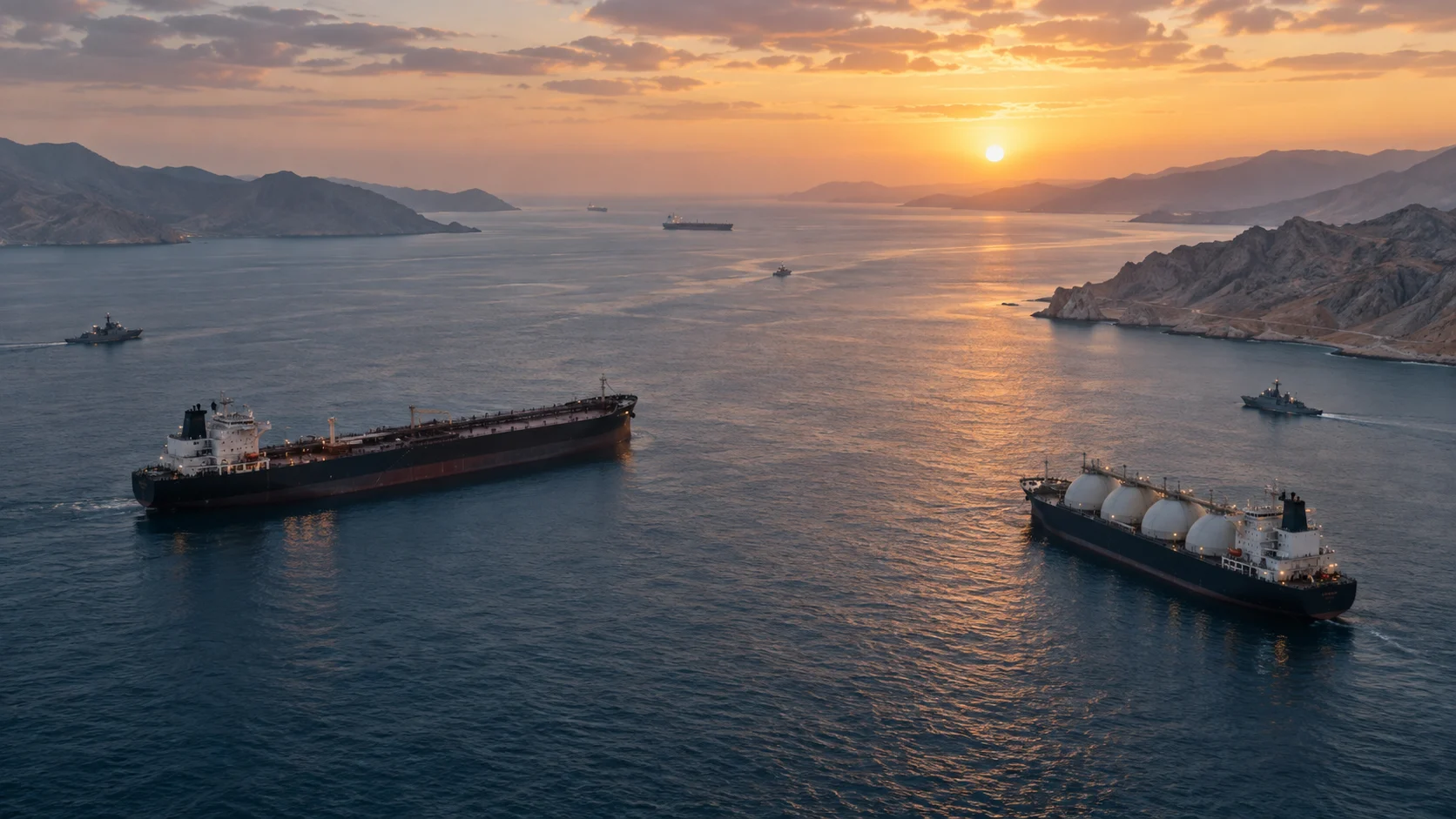 Petroliera e nave metaniera nello Stretto di Hormuz durante una fase di cauta distensione