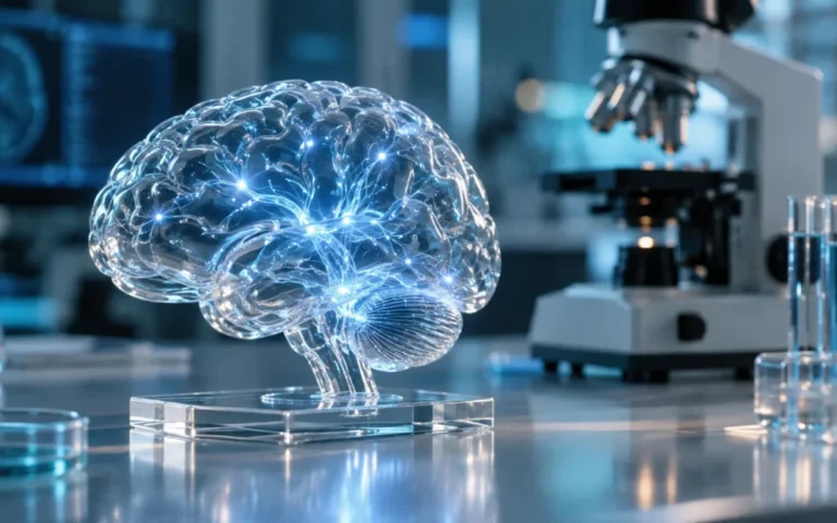 Illustrazione di un modello di cervello in un laboratorio di ricerca neurologica
