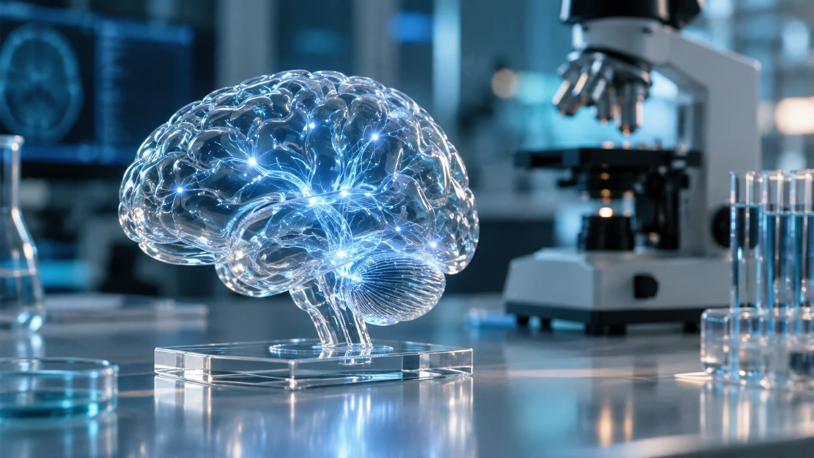 Illustrazione di un modello di cervello in un laboratorio di ricerca neurologica