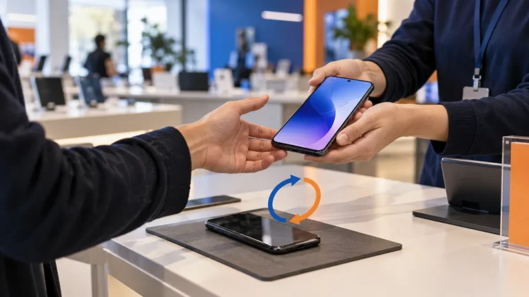 Cliente riceve un nuovo smartphone durante il rinnovo del dispositivo