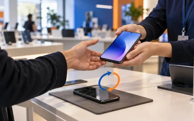 Cliente riceve un nuovo smartphone durante il rinnovo del dispositivo