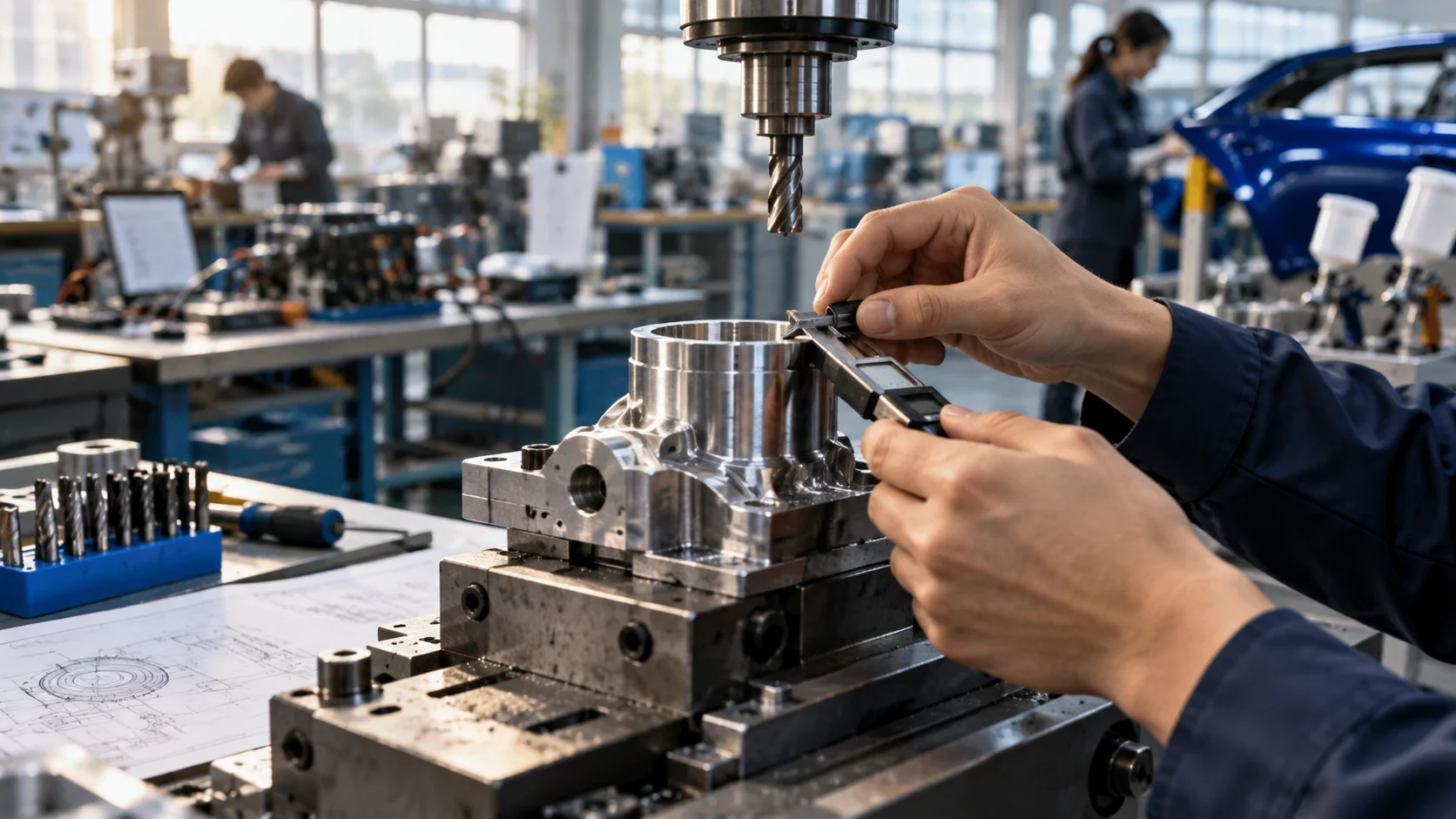 Illustrazione di una misurazione di precisione in un laboratorio tecnico automobilistico