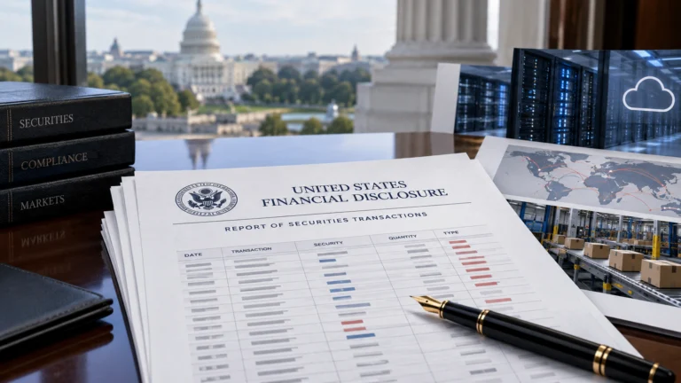 Documento finanziario statunitense con riferimenti astratti a Microsoft e Amazon