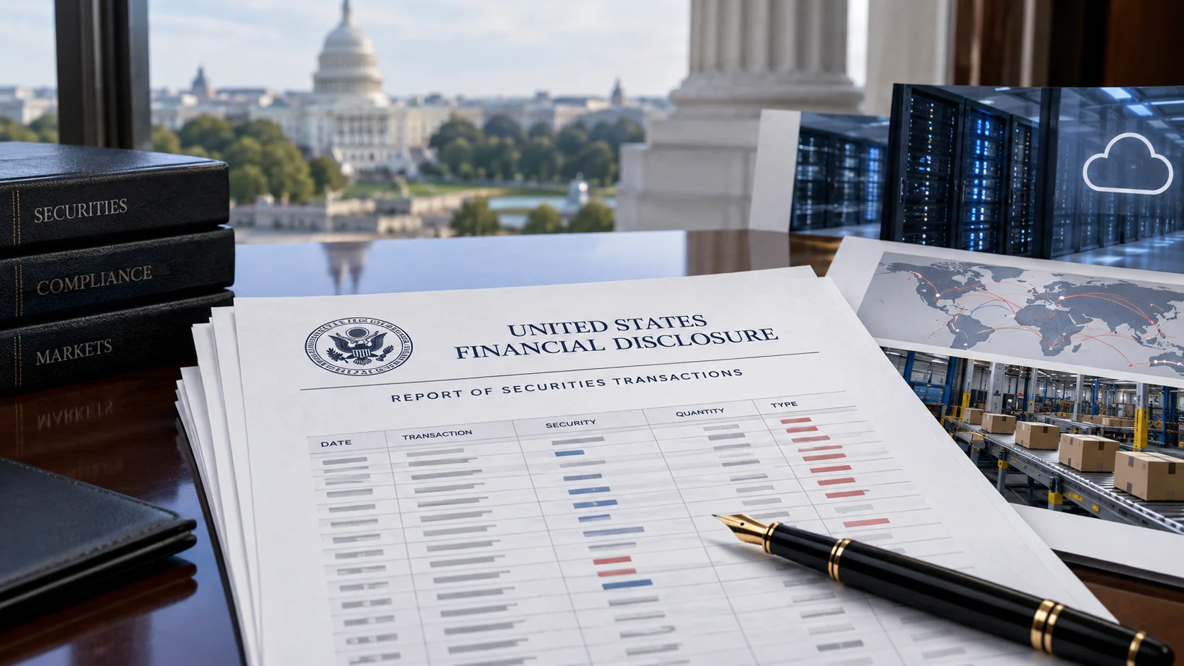 Documento finanziario statunitense con riferimenti astratti a Microsoft e Amazon