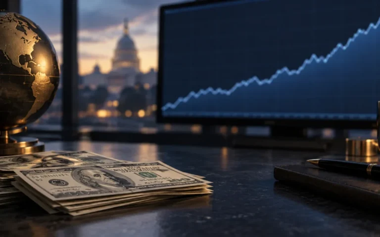 Illustrazione del dollaro USA accanto a un grafico generico di rendimenti in rialzo.