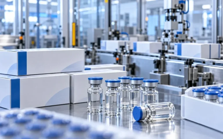 Medicinali e linea di confezionamento farmaceutica, rappresentazione delle attività industriali di AbbVie.