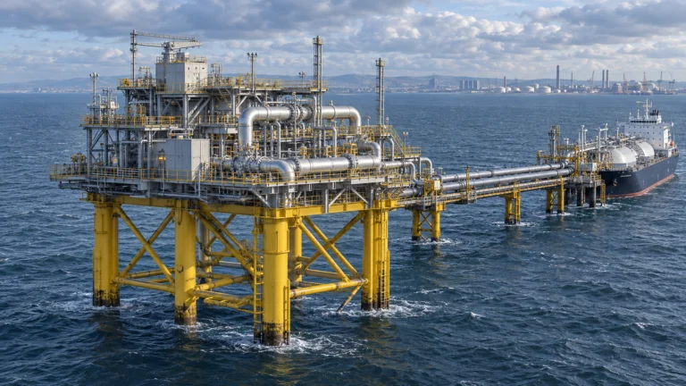 Illustrazione originale di una piattaforma offshore per il trasporto della CO₂