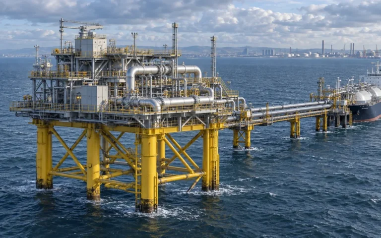Illustrazione originale di una piattaforma offshore per il trasporto della CO₂