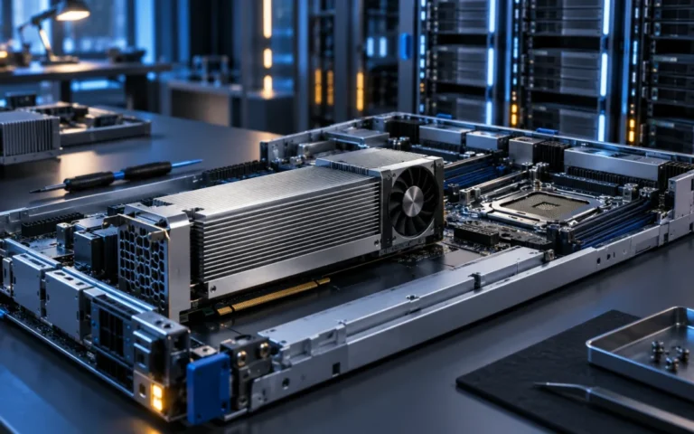Illustrazione di una scheda acceleratrice raffreddata ad aria e di un server modulare per IA