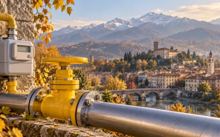 Illustrazione della distribuzione del gas nel Canavese: valvola, condotta e contatore elettronico